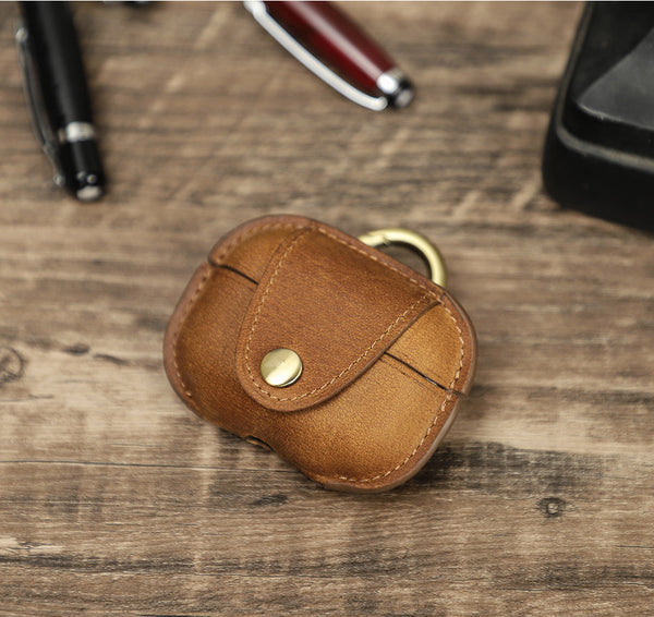 DEEPKEE original nubuck handmade full-grain genuine leather cowhide bag Personalized Leather AirPods Pro Case Custom Leather 1/2 AirPods Case Airpod Case Cover