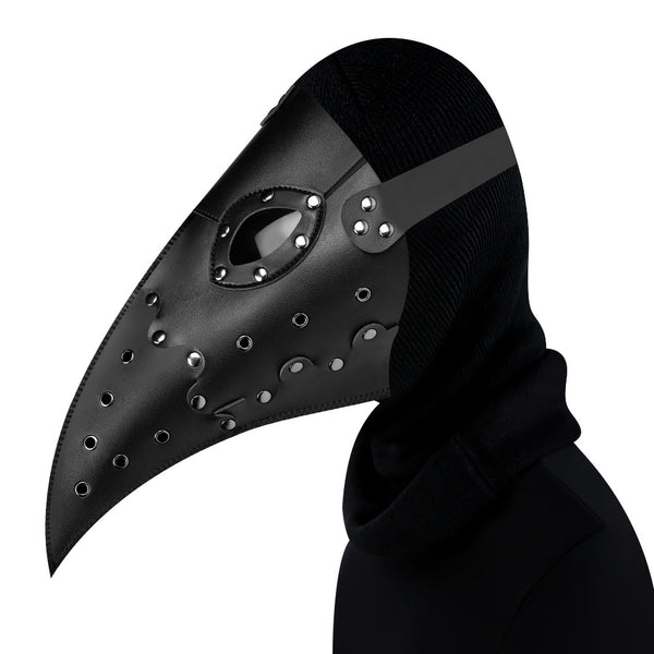 DEEPKEE original nubuck handmade full-grain genuine leather cowhide bag Gothic Cosplay Punk pointed Bird Beak Leather Face Mask #FPBM014