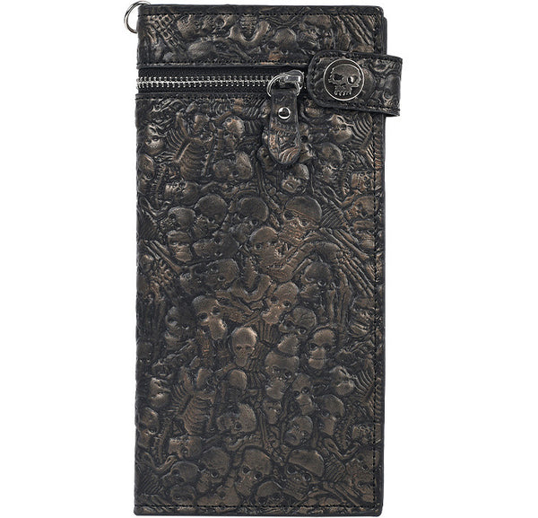 DEEPKEE original nubuck handmade full-grain genuine leather cowhide bag Studded Punk Religious Skull Wallet #579617