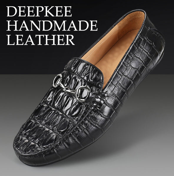 DEEPKEE original nubuck handmade full-grain genuine leather cowhide bag Handmade Crocodile Gommino Mens 6007-1