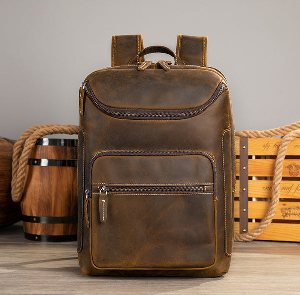 DEEPKEE original nubuck handmade full-grain genuine leather cowhide bag Leather Satchel Backpack #1430