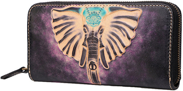 DEEPKEE original nubuck handmade full-grain genuine leather cowhide bag Tooled Ganesha Elephant God Handmade Leather Wallets #201123