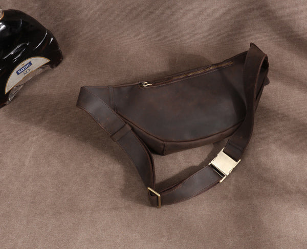 DEEPKEE original nubuck handmade full-grain genuine leather cowhide bag Leather Fanny Packs Waist Bag #2021