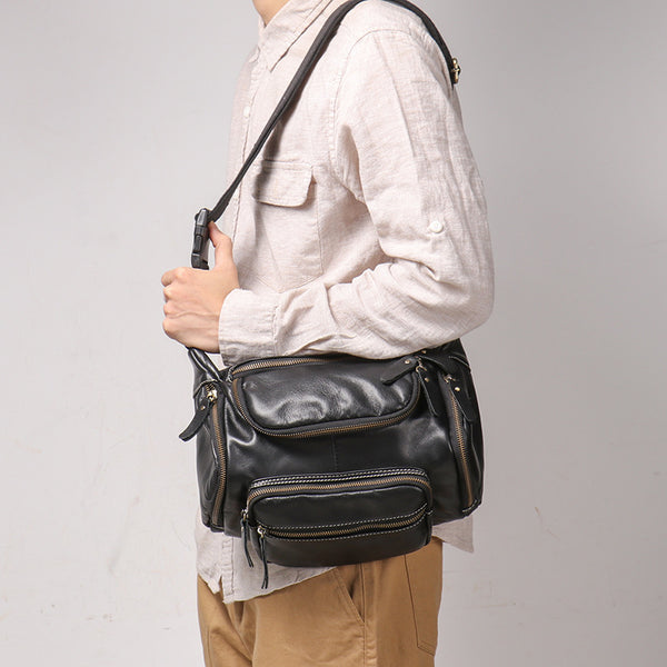 DEEPKEE original nubuck handmade full-grain genuine leather cowhide bag Adrian Zippered Bag No.3726