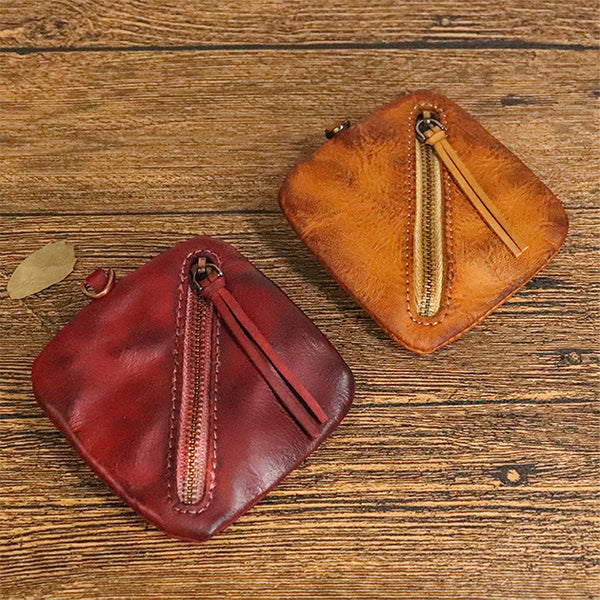 DEEPKEE original nubuck handmade full-grain genuine leather cowhide bag Cowhide vegetable tanned leather simple compact zipper coin purse organizer #SG123