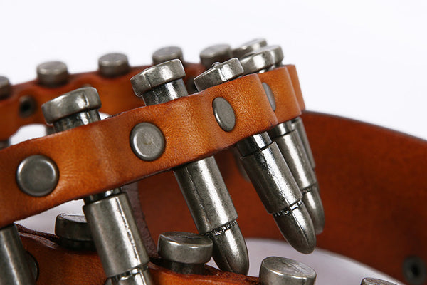 DEEPKEE original nubuck handmade full-grain genuine leather cowhide bag Hand-decorated Punk Knight Bullet Belt #21322