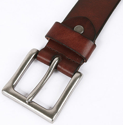 DEEPKEE original nubuck handmade full-grain genuine leather cowhide bag Deepkee Handcrafted Cowhide Circle Rivet Belt #687856