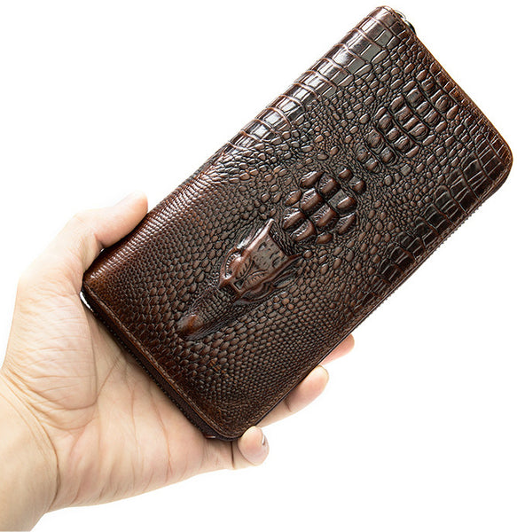 DEEPKEE original nubuck handmade full-grain genuine leather cowhide bag DEEPKEE LEATHER | Crocodile Embossed Leather Wallet NO.1232