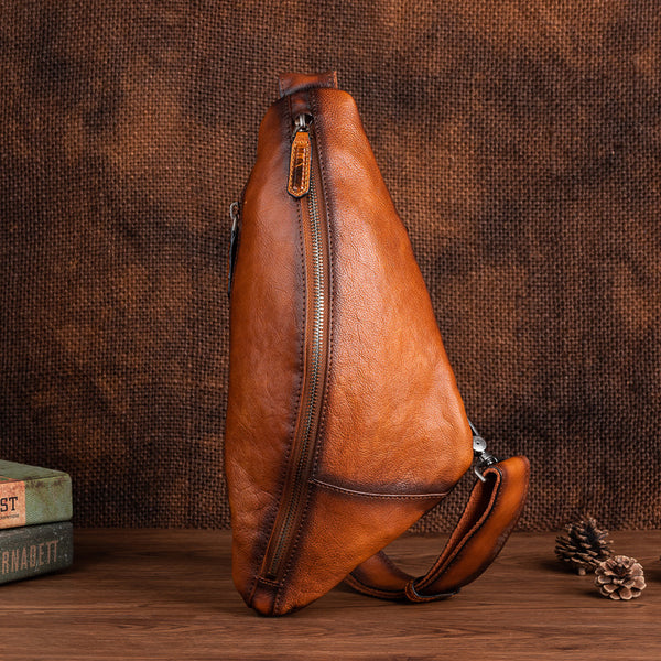 DEEPKEE original nubuck handmade full-grain genuine leather cowhide bag Leather Streamline Sling Bag #12045