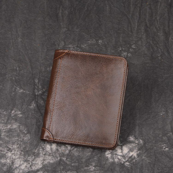 DEEPKEE original nubuck handmade full-grain genuine leather cowhide bag DEEPKEE HANDMADE | Oiled leather Trifold Wallet No.190