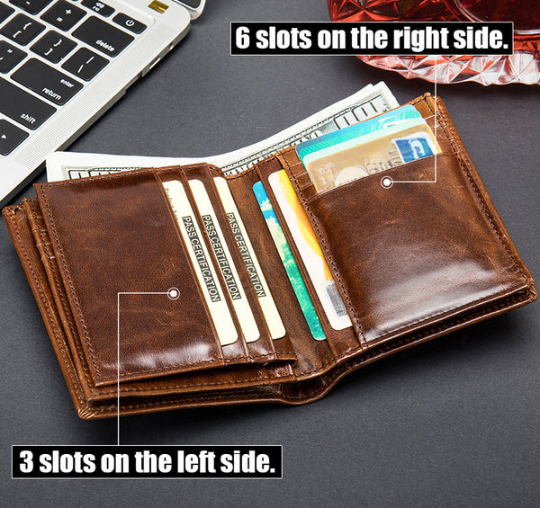 DEEPKEE original nubuck handmade full-grain genuine leather cowhide bag Deepkee Leather Durable Full-grain Cowhide Bifold Wallet #7333