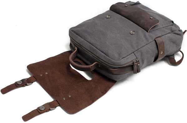 DEEPKEE original nubuck handmade full-grain genuine leather cowhide bag Vintage Waxed Canvas Backpack, Waterproof Rucksack # 8064K_1