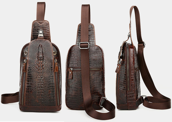 DEEPKEE original nubuck handmade full-grain genuine leather cowhide bag Deepkee Leather Crocodile Texture Cowhide Sling Bag #1313