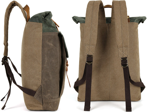 DEEPKEE original nubuck handmade full-grain genuine leather cowhide bag Deepkee Retro Travel Canvas Backpack #5191_1