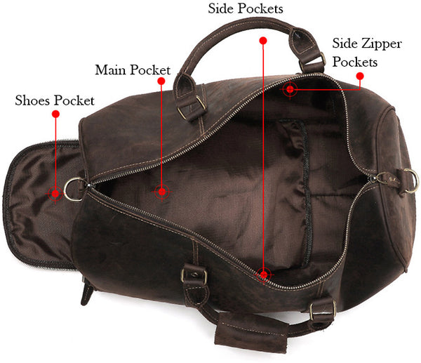 DEEPKEE original nubuck handmade full-grain genuine leather cowhide bag The Duffel Luggage Bag #6482 Our Men's Leather Duffle Bag with Shoe Compartment.