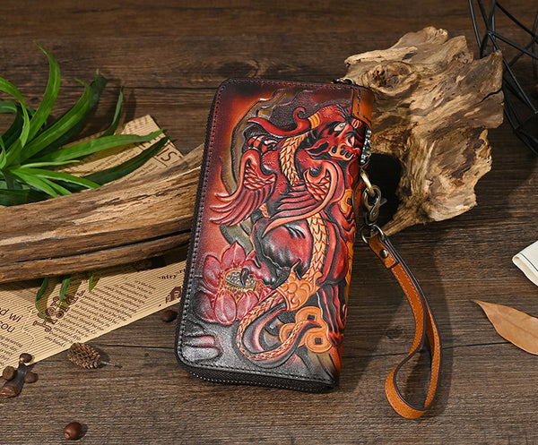 DEEPKEE original nubuck handmade full-grain genuine leather cowhide bag Deepkee Leather Carving Craft Wallet #YD-104