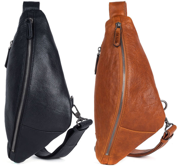DEEPKEE original nubuck handmade full-grain genuine leather cowhide bag Leather Streamline Sling Bag #12045