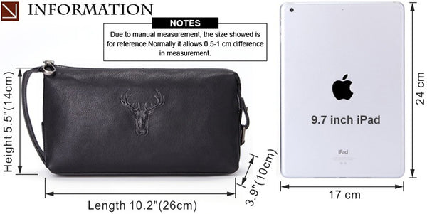 DEEPKEE original nubuck handmade full-grain genuine leather cowhide bag Cool Brown Black Coffee Leather Clutch Bag Purse Business Handbag #8185