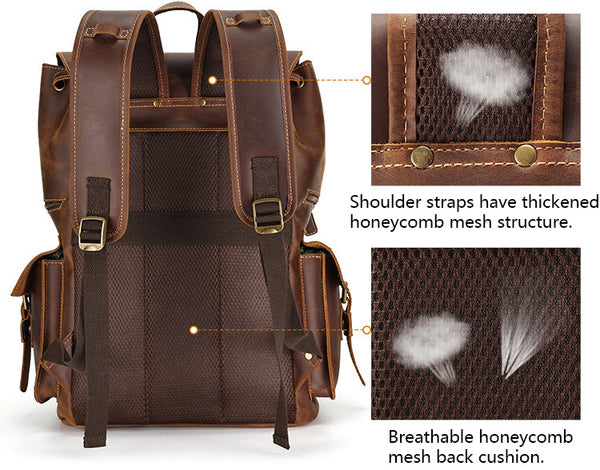 DEEPKEE original nubuck handmade full-grain genuine leather cowhide bag The Drawstring Backpack #6584