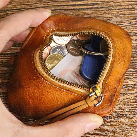 DEEPKEE original nubuck handmade full-grain genuine leather cowhide bag Cowhide vegetable tanned leather simple compact zipper coin purse organizer #SG123