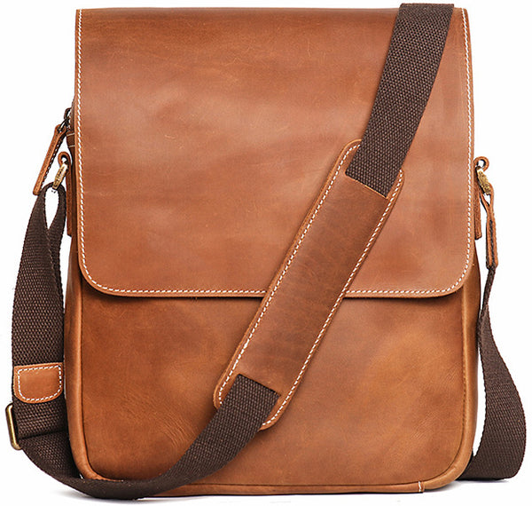 DEEPKEE original nubuck handmade full-grain genuine leather cowhide bag Best DEEPKEE Brown Leather Vertical Side Bag Courier Bag Messenger Bag 30023