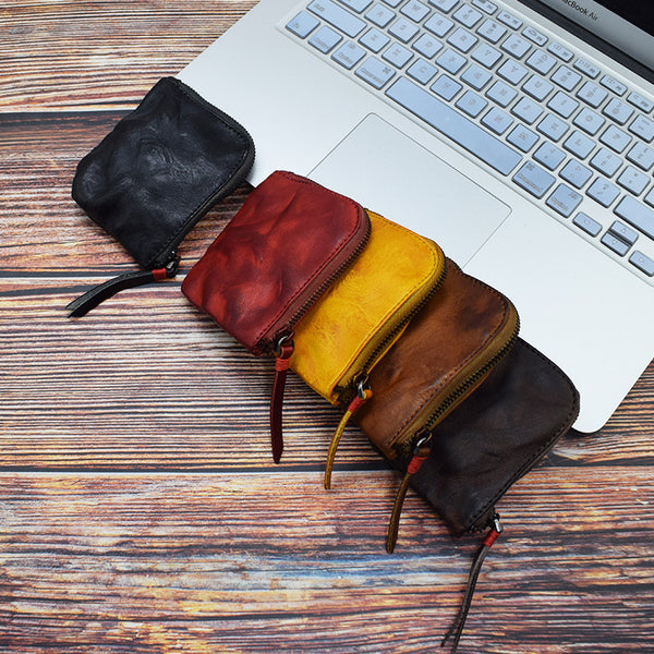 DEEPKEE original nubuck handmade full-grain genuine leather cowhide bag Vegetable Tanned Leather Handmade Old Creative Storage Bag Coin Purse 122#