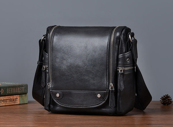 DEEPKEE original nubuck handmade full-grain genuine leather cowhide bag Square Roomy Messenger Bag #13522