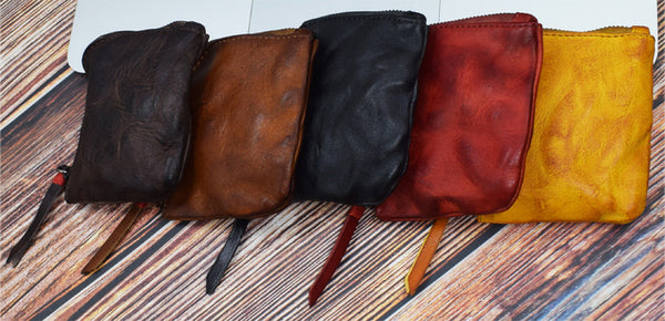 DEEPKEE original nubuck handmade full-grain genuine leather cowhide bag Vegetable Tanned Leather Handmade Old Creative Storage Bag Coin Purse 122#