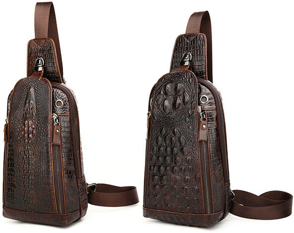 DEEPKEE original nubuck handmade full-grain genuine leather cowhide bag Deepkee Leather Crocodile Texture Cowhide Sling Bag #1313