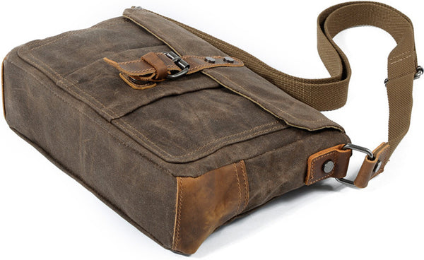 DEEPKEE original nubuck handmade full-grain genuine leather cowhide bag Waxed Canvas Mens Waterproof Side Bag, Courier Bag, Messenger Bag for Men.