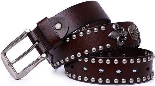DEEPKEE original nubuck handmade full-grain genuine leather cowhide bag Roman Skull Totem Belt #191012