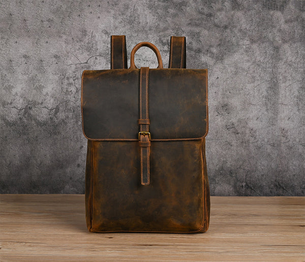 DEEPKEE original nubuck handmade full-grain genuine leather cowhide bag Travel Rucksack School Backpack No1811