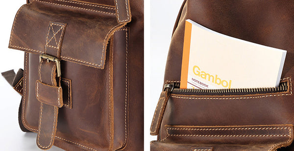 DEEPKEE original nubuck handmade full-grain genuine leather cowhide bag The Drawstring Backpack #6584