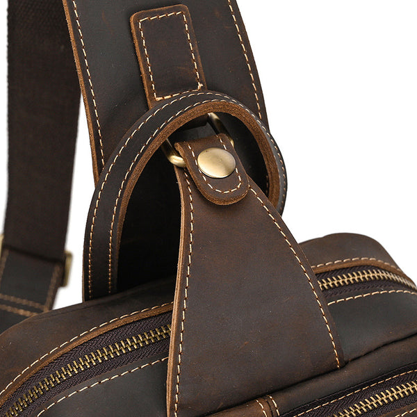 DEEPKEE original nubuck handmade full-grain genuine leather cowhide bag Leather Mens Cool Sling Bag Crossbody Bag Chest Bag for men #9456