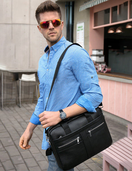 DEEPKEE original nubuck handmade full-grain genuine leather cowhide bag DEEPKEE LEATHER | 14 inch business briefcase No.2019A&2099