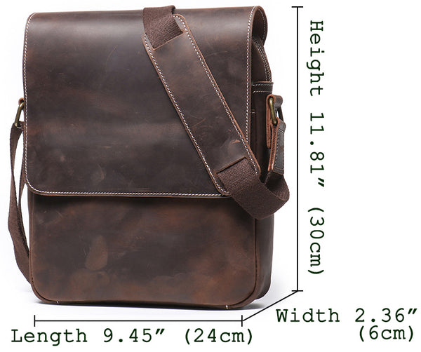 DEEPKEE original nubuck handmade full-grain genuine leather cowhide bag Best DEEPKEE Brown Leather Vertical Side Bag Courier Bag Messenger Bag 30023