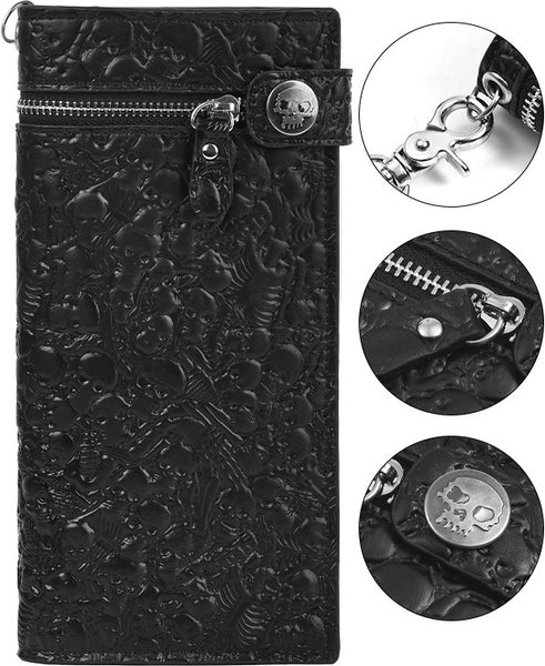 DEEPKEE original nubuck handmade full-grain genuine leather cowhide bag Studded Punk Religious Skull Wallet #579617