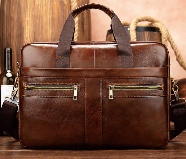 DEEPKEE original nubuck handmade full-grain genuine leather cowhide bag DEEPKEE LEATHER | 14 inch business briefcase No.2019A&2099