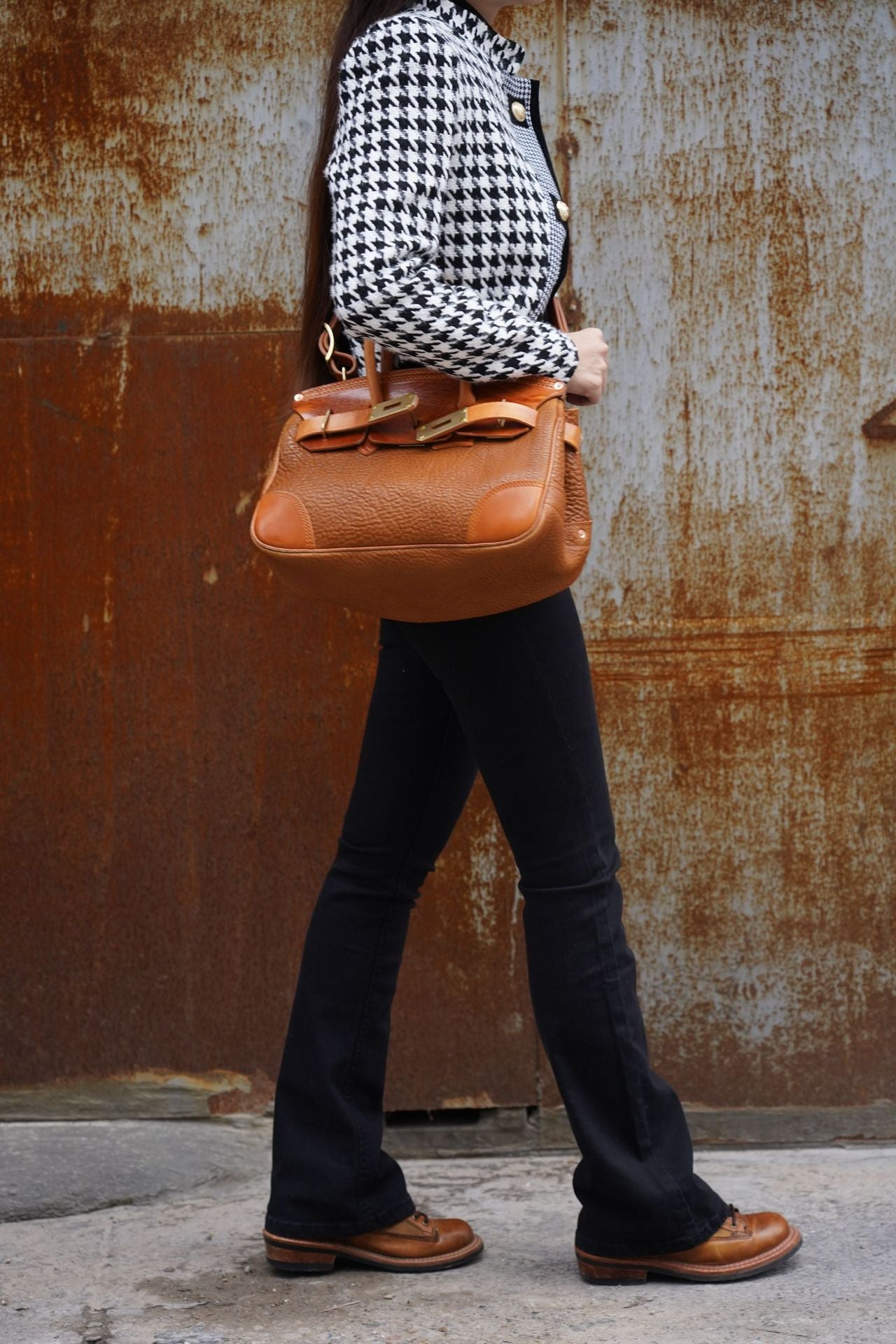 DEEPKEE original nubuck handmade full-grain genuine leather cowhide bag Deepkee handmade leather Faux Birkin 35 Bags For Sale #B30148-01