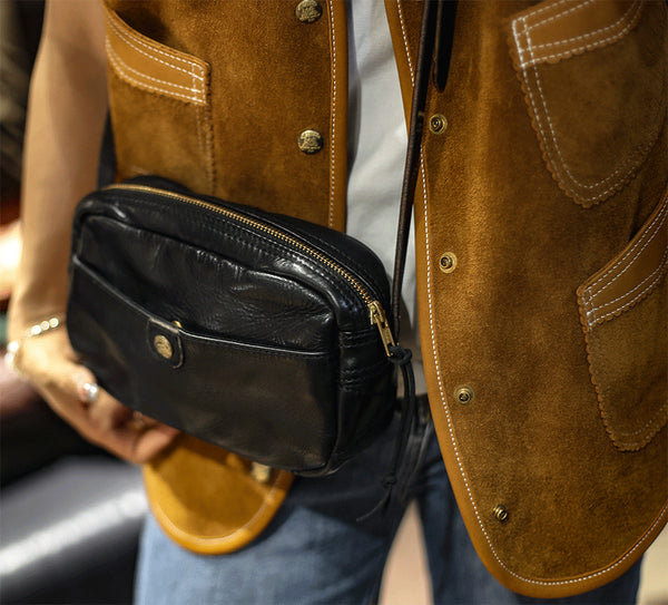 DEEPKEE original nubuck handmade full-grain genuine leather cowhide bag Horsehide washing water summary small square bags #23115