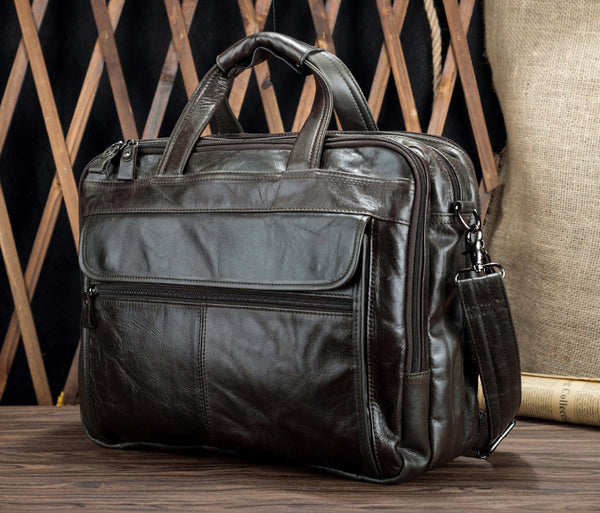 DEEPKEE original nubuck handmade full-grain genuine leather cowhide bag Deepkee Handicraft Leather Cowhide 15.6'' Briefcase Handbag #9912