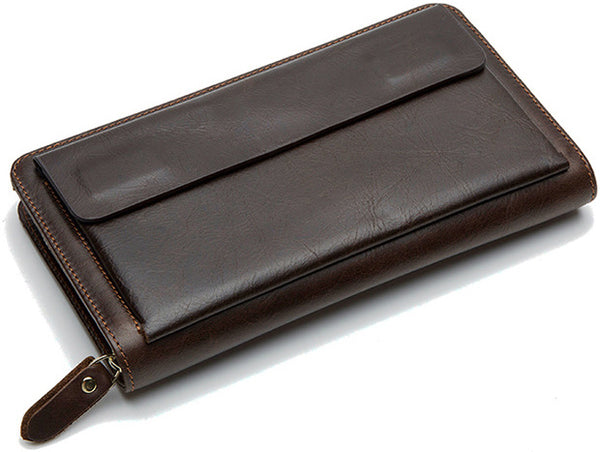 DEEPKEE original nubuck handmade full-grain genuine leather cowhide bag Deepkee Cowhide Single/Double-Layered Zip Wallet #9069