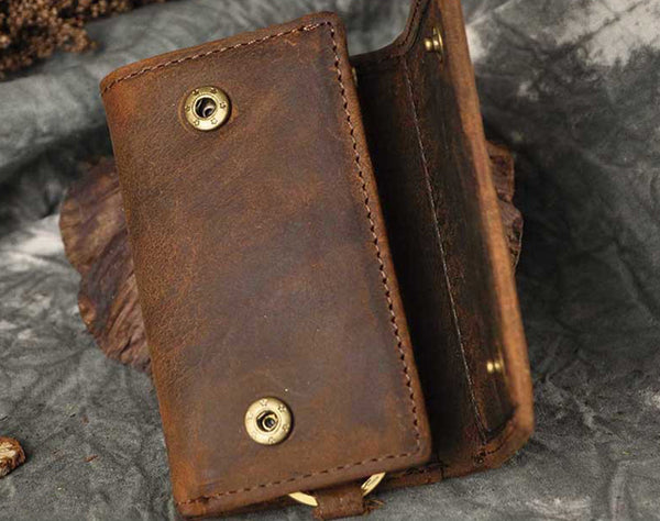DEEPKEE original nubuck handmade full-grain genuine leather cowhide bag DEEPKEE Handmade Leather Trifold Key Wallet #KZ230