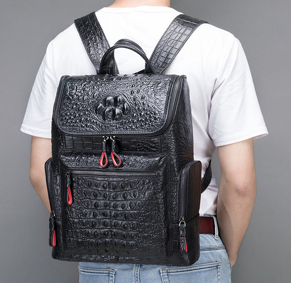 DEEPKEE original nubuck handmade full-grain genuine leather cowhide bag DEEPKEE real LEATHER Crocodile Design Style Cowhide Backpack #1269