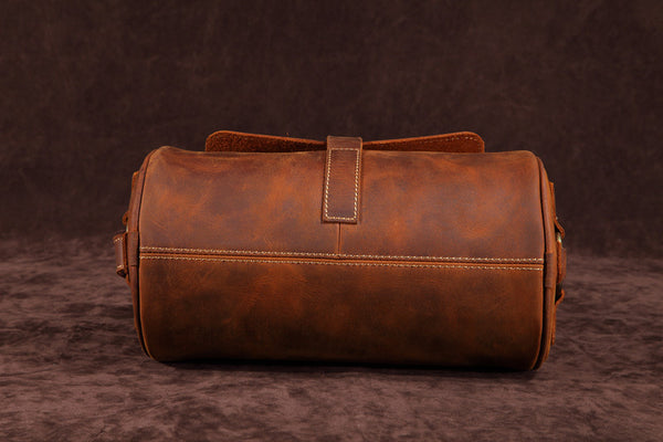 DEEPKEE original nubuck handmade full-grain genuine leather cowhide bag Vintage Leather Cylindricity Crossbody Bags No.SF061