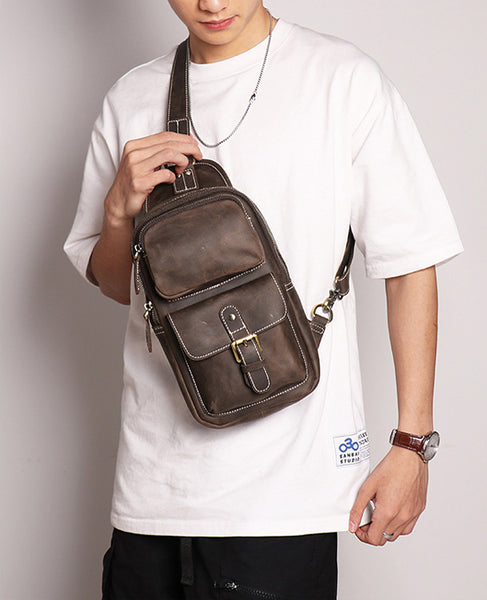 DEEPKEE original nubuck handmade full-grain genuine leather cowhide bag Advanced Sling bag No.30177