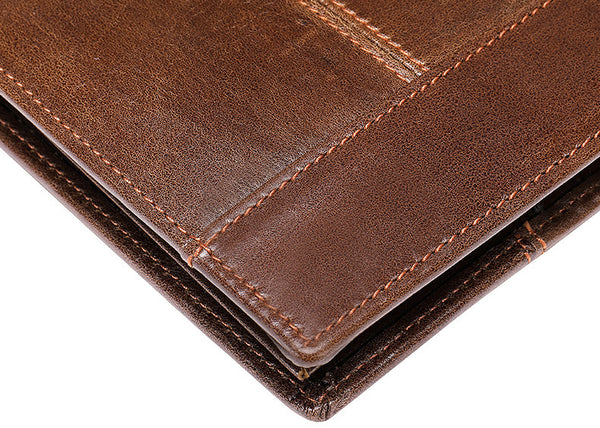 DEEPKEE original nubuck handmade full-grain genuine leather cowhide bag BIFOLD COMPACT WALLET NO.8064