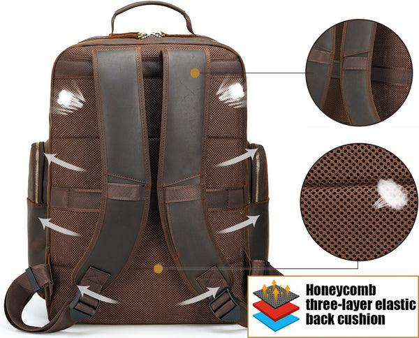 DEEPKEE original nubuck handmade full-grain genuine leather cowhide bag Deepkee Full-grain Leather Large Capacity Travel Cowhide Backpack #3709