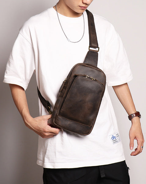 DEEPKEE original nubuck handmade full-grain genuine leather cowhide bag Buddy Sling Crossbody Bag No.30012