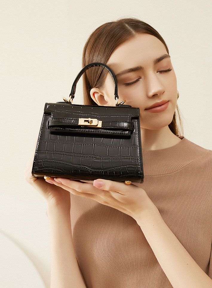 DEEPKEE original nubuck handmade full-grain genuine leather cowhide bag 鱷魚紋凱莉包牛皮小包 2212號